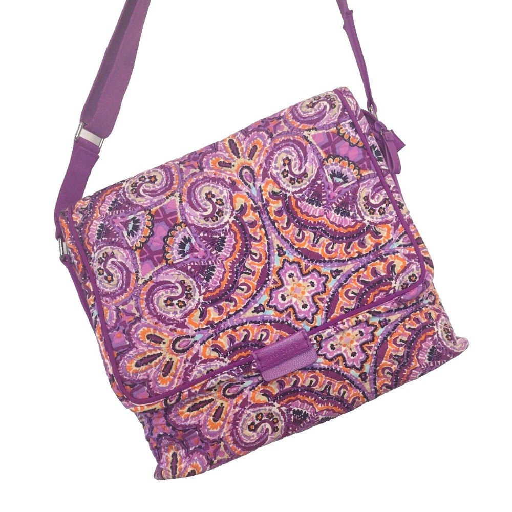 Vera Bradley Plum Crazy Paisley Quilted‎ Cotton Crossbody Messenger Bag Purple